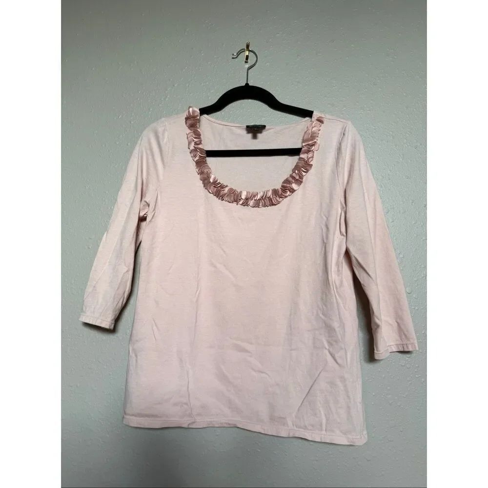 Talbots Pink Pima Cotton Embellished Neck Top Medium - Picture 2 of 10